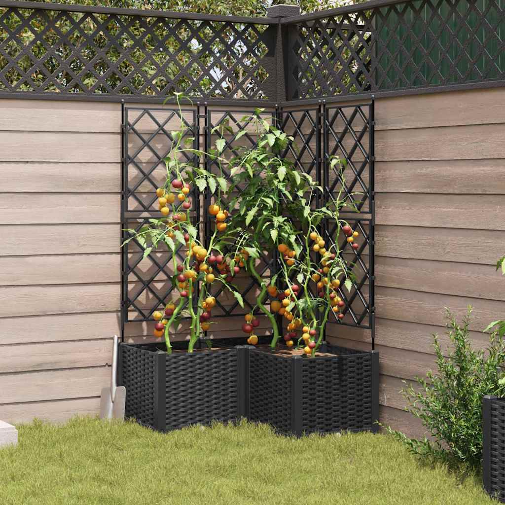 Garden Planter with Trellis 3 pcs Black 80 x 80 x 143 cm PP