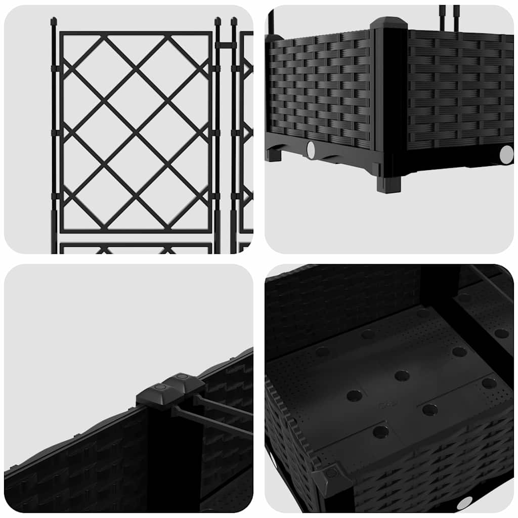 Garden Planter with Trellis 5 pcs Black 120 x 120 x 125.5 cm PP