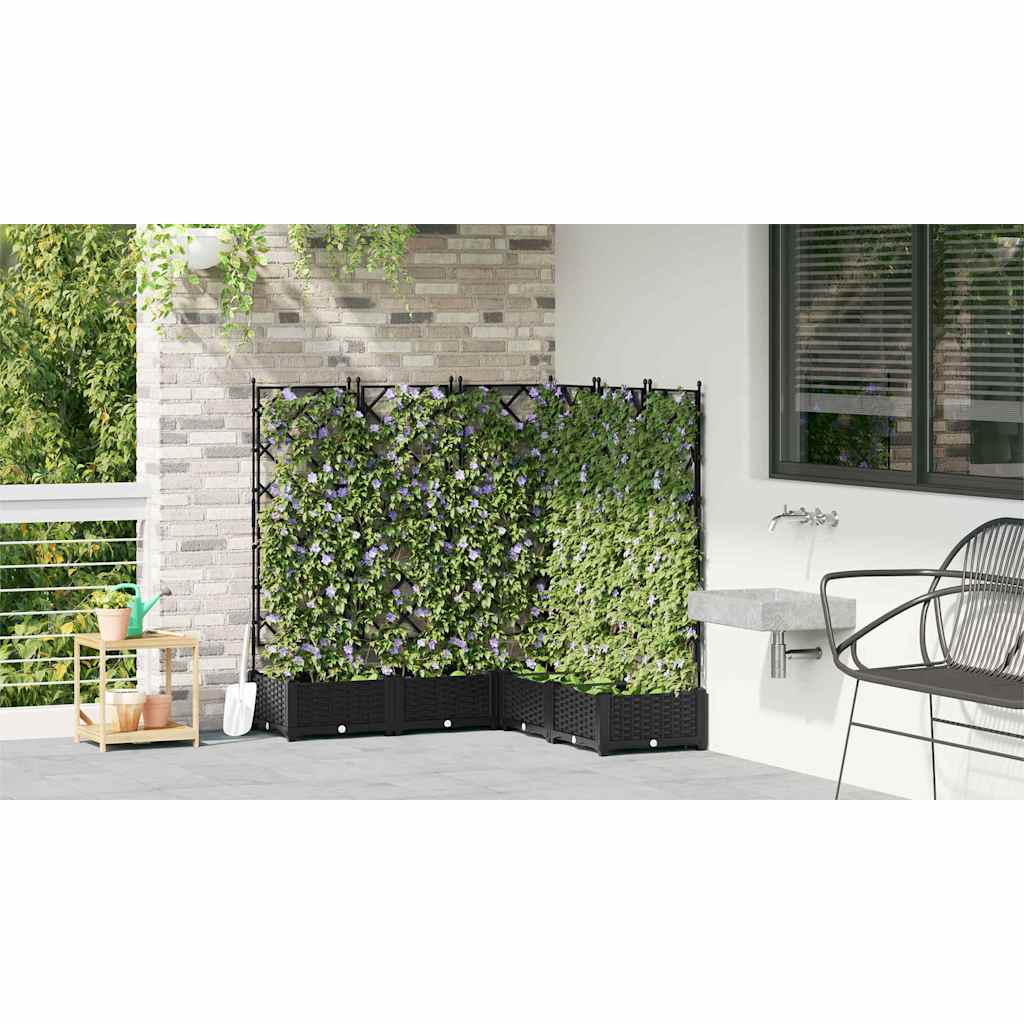 Garden Planter with Trellis 5 pcs Black 120 x 120 x 125.5 cm PP