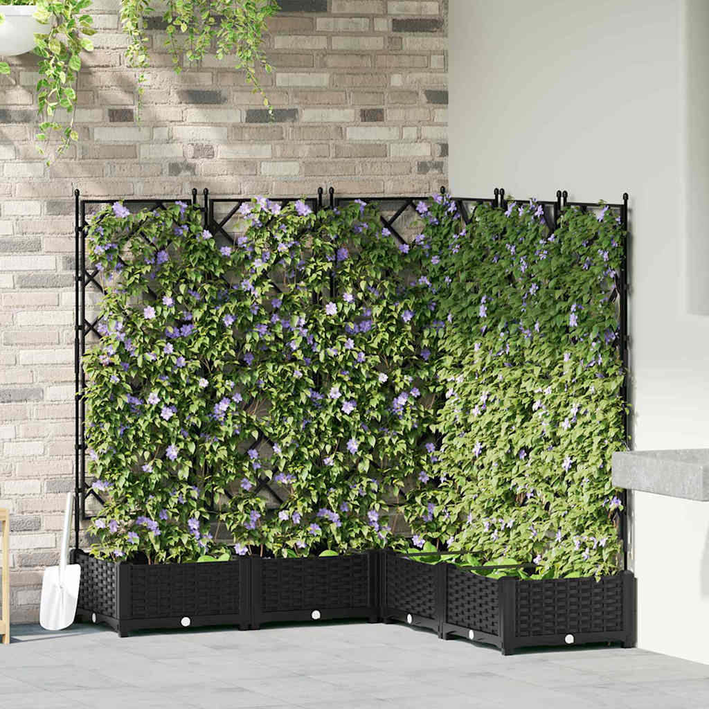 Garden Planter with Trellis 5 pcs Black 120 x 120 x 125.5 cm PP