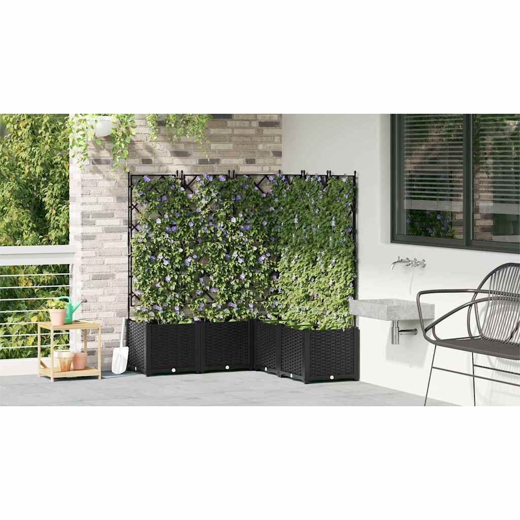 Garden Planter with Trellis 5 pcs Black 120 x 120 x 143 cm PP