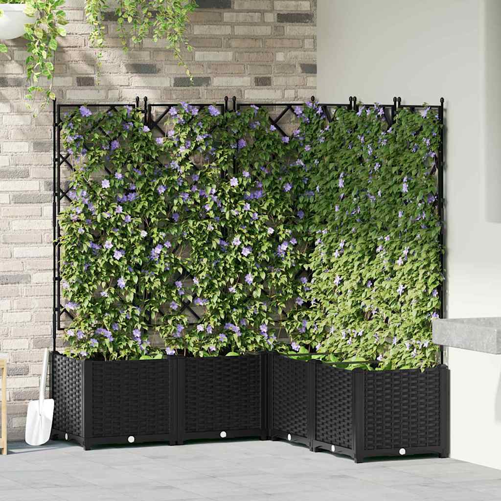 Garden Planter with Trellis 5 pcs Black 120 x 120 x 143 cm PP