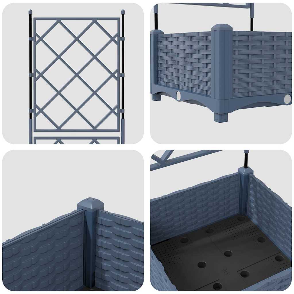 Garden Planter with Trellis Grey 40 x 40 x 125.5 cm PP