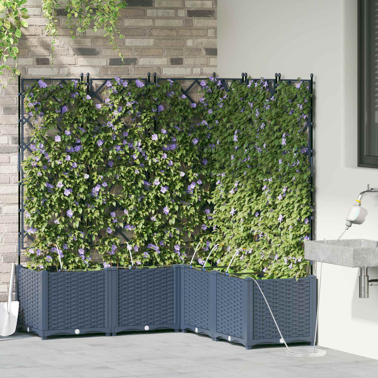 Garden Planter with Trellis Grey 40 x 40 x 143 cm PP