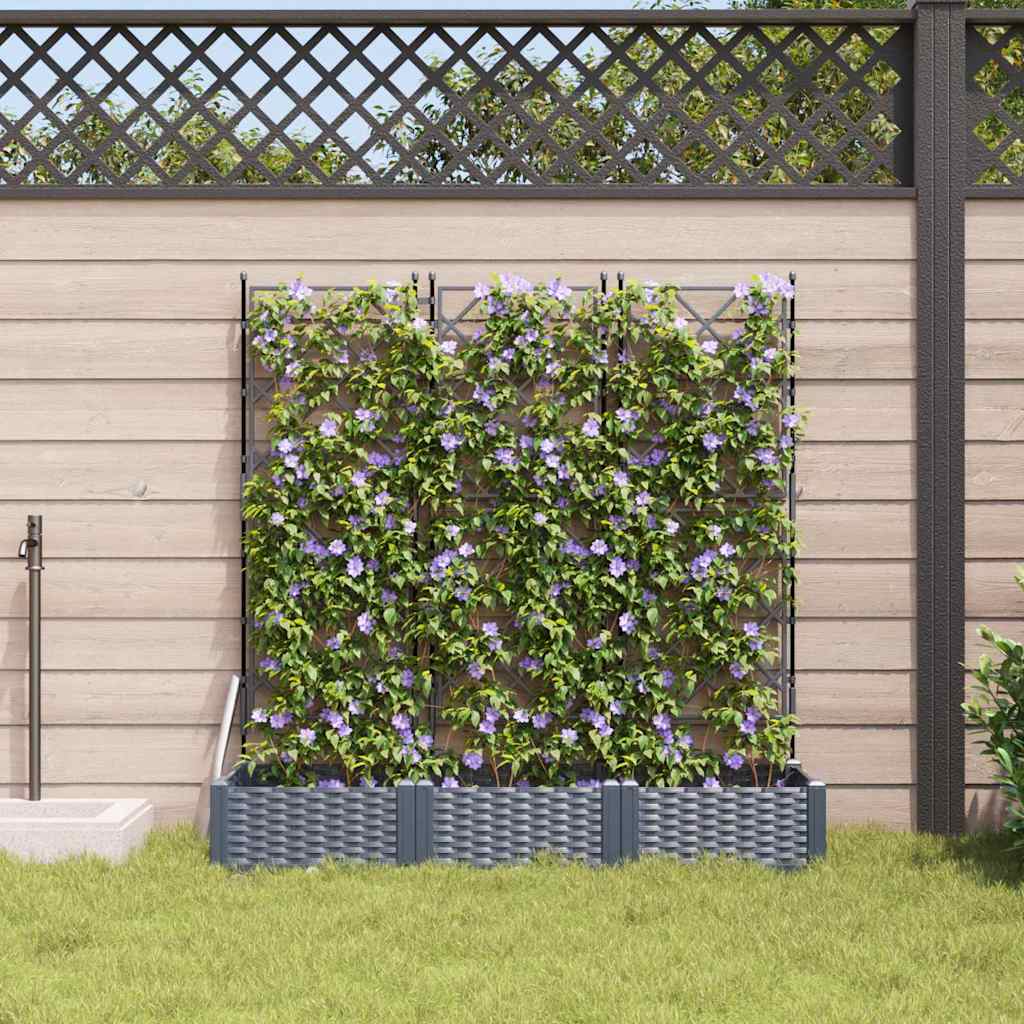 Garden Planter with Trellis 3 pcs Grey 120 x 40 x 125.5 cm PP