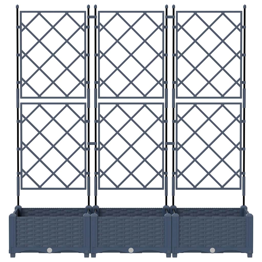 Garden Planter with Trellis 3 pcs Grey 120 x 40 x 125.5 cm PP