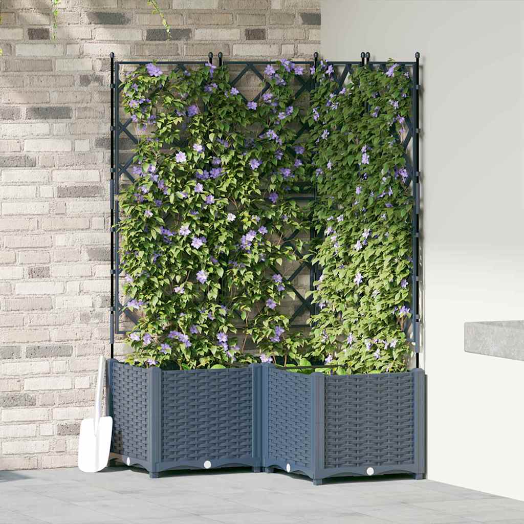 Garden Planter with Trellis 3 pcs Grey 80 x 80 x 143 cm PP