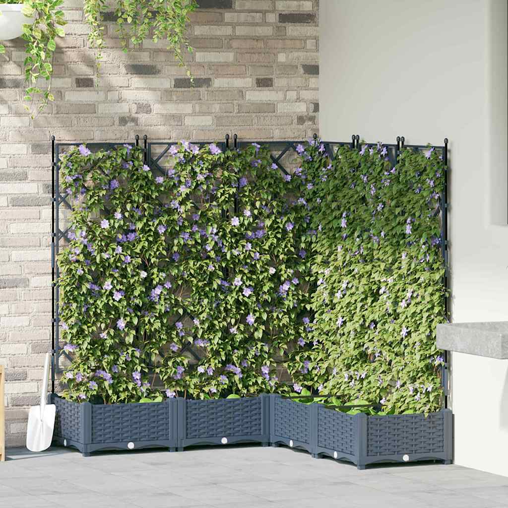 Garden Planter with Trellis 5 pcs Grey 120 x 120 x 125.5 cm PP
