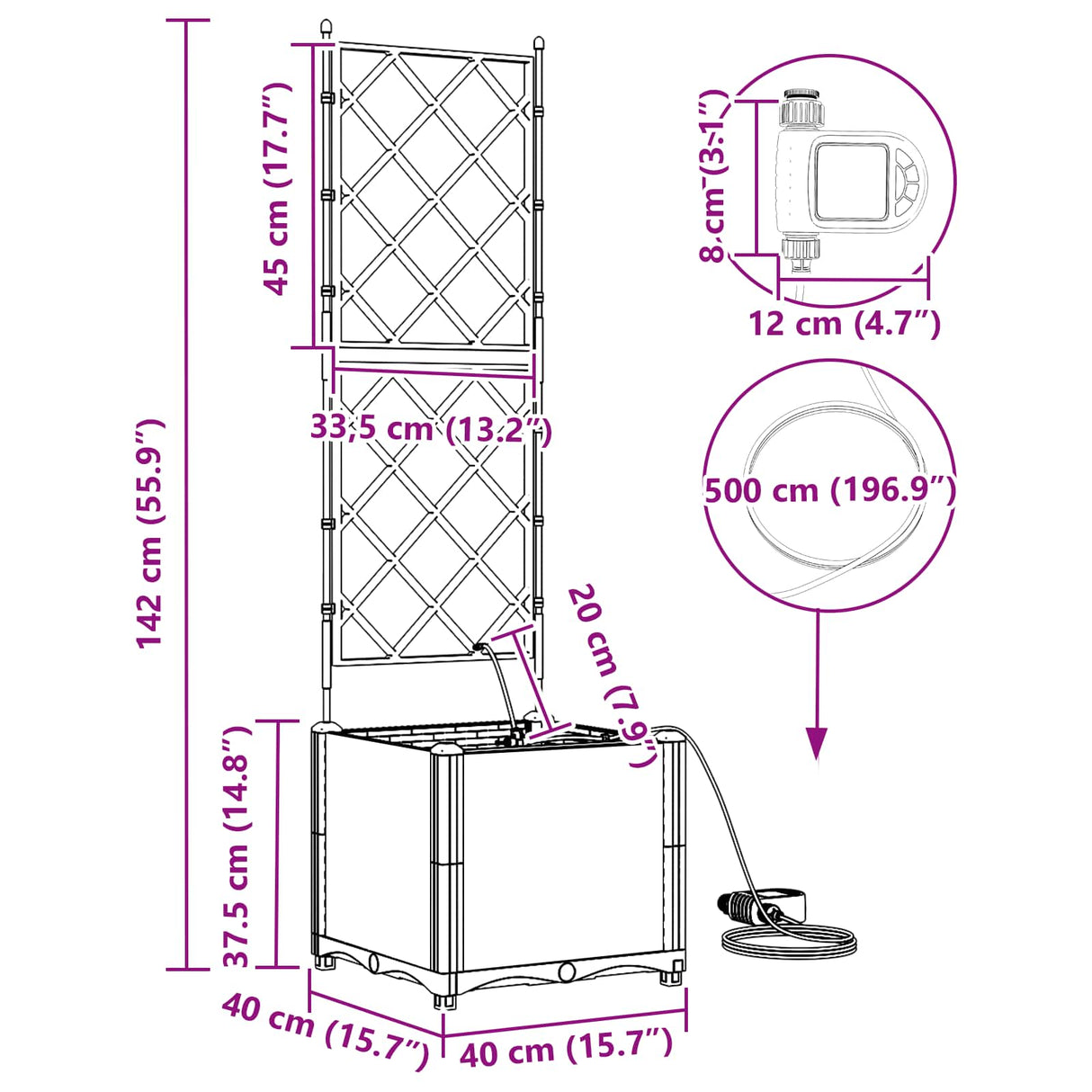 Garden Grey 40 x 40 x 142 cm Steel