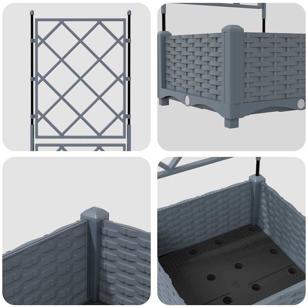 Garden Planter with Trellis Light grey 40 x 40 x 125.5 cm PP