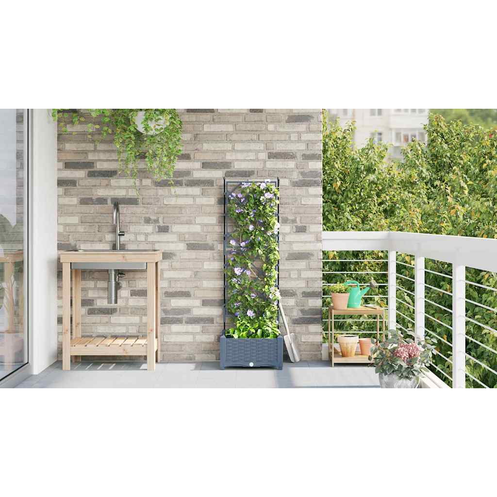 Garden Planter with Trellis Light grey 40 x 40 x 125.5 cm PP