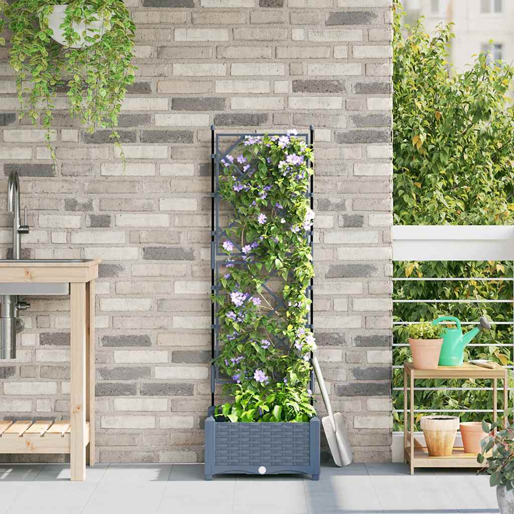 Garden Planter with Trellis Light grey 40 x 40 x 125.5 cm PP