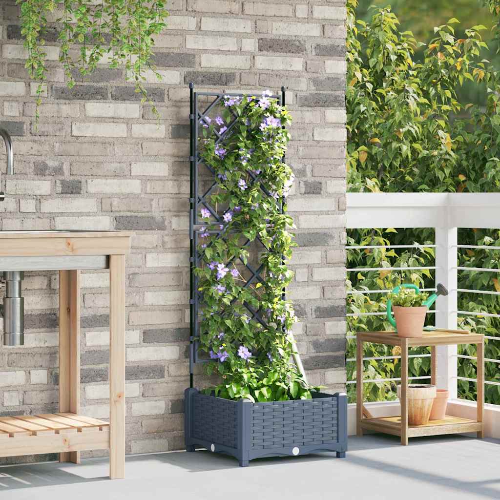 Garden Planter with Trellis Light grey 40 x 40 x 125.5 cm PP