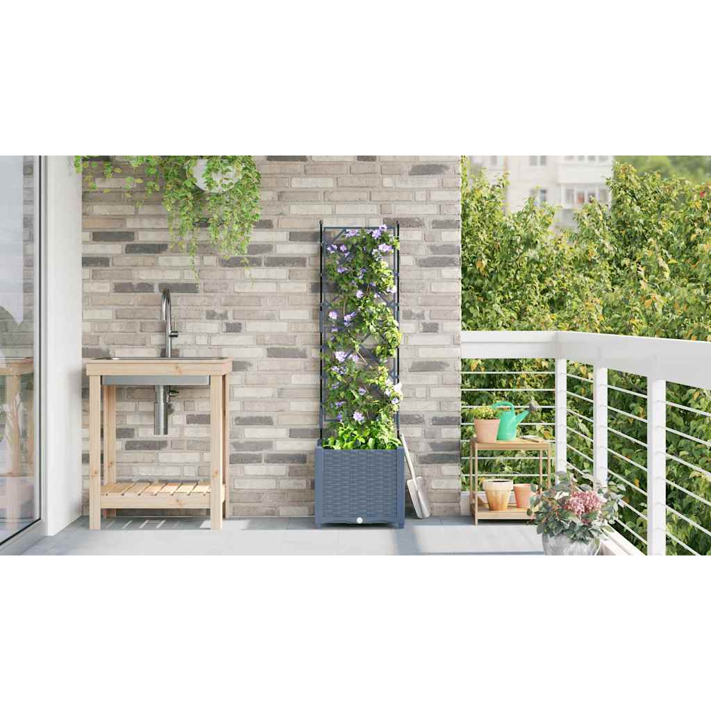 Garden Planter with Trellis Light grey 40 x 40 x 143 cm PP