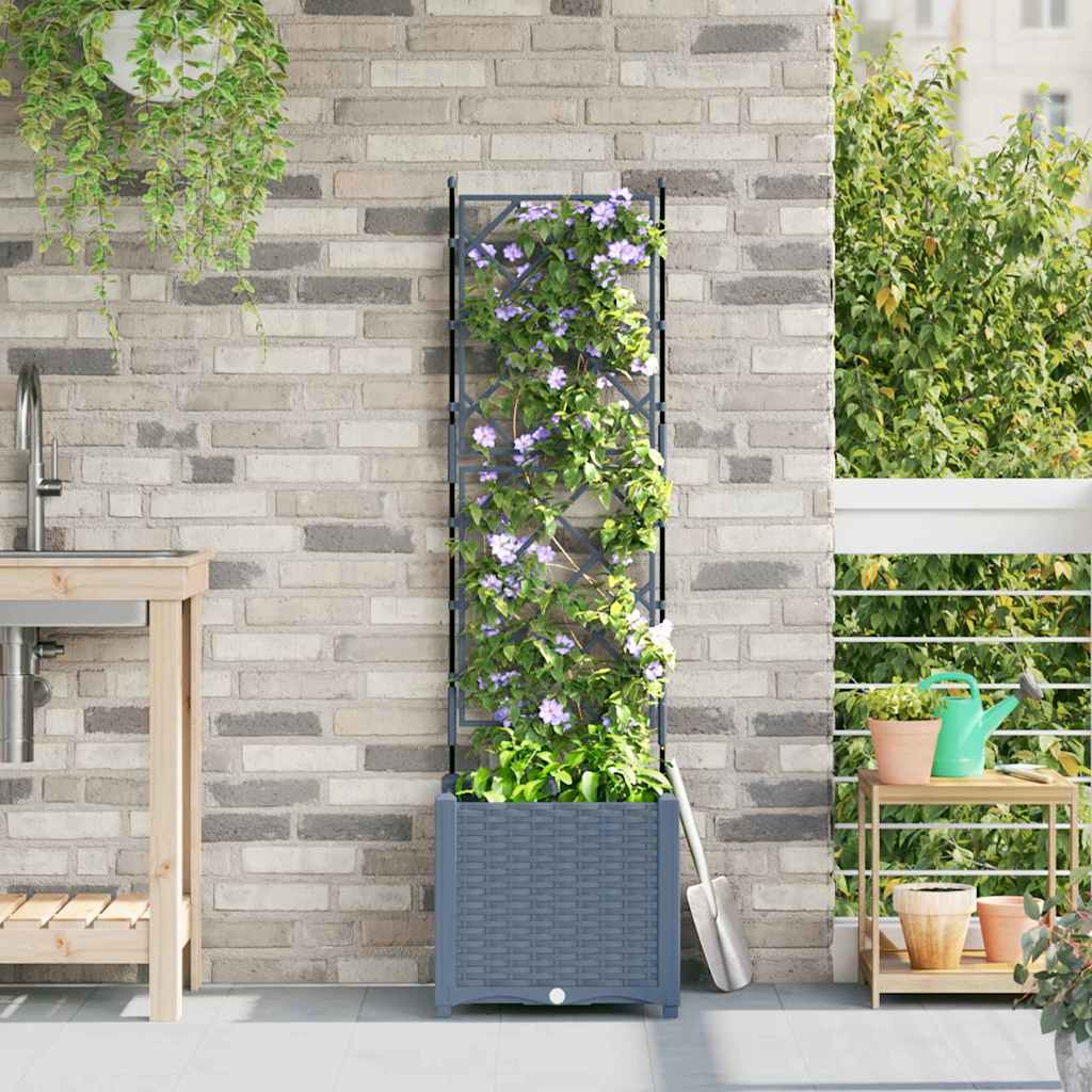 Garden Planter with Trellis Light grey 40 x 40 x 143 cm PP