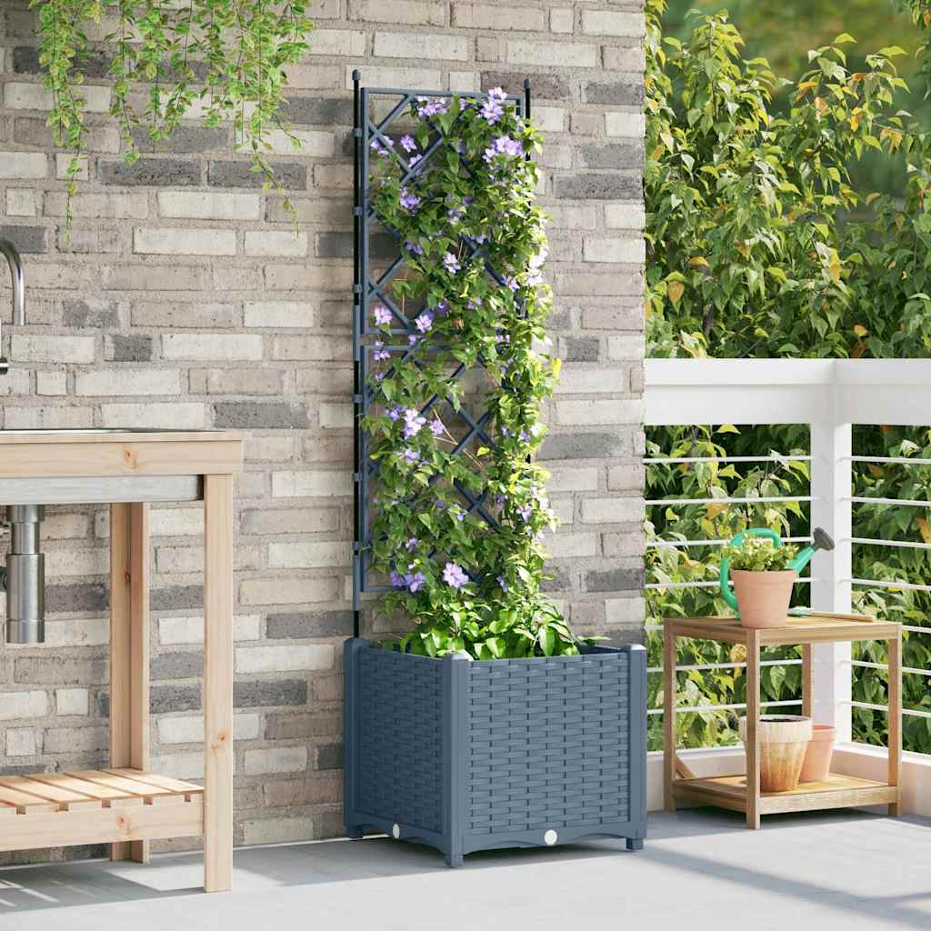 Garden Planter with Trellis Light grey 40 x 40 x 143 cm PP