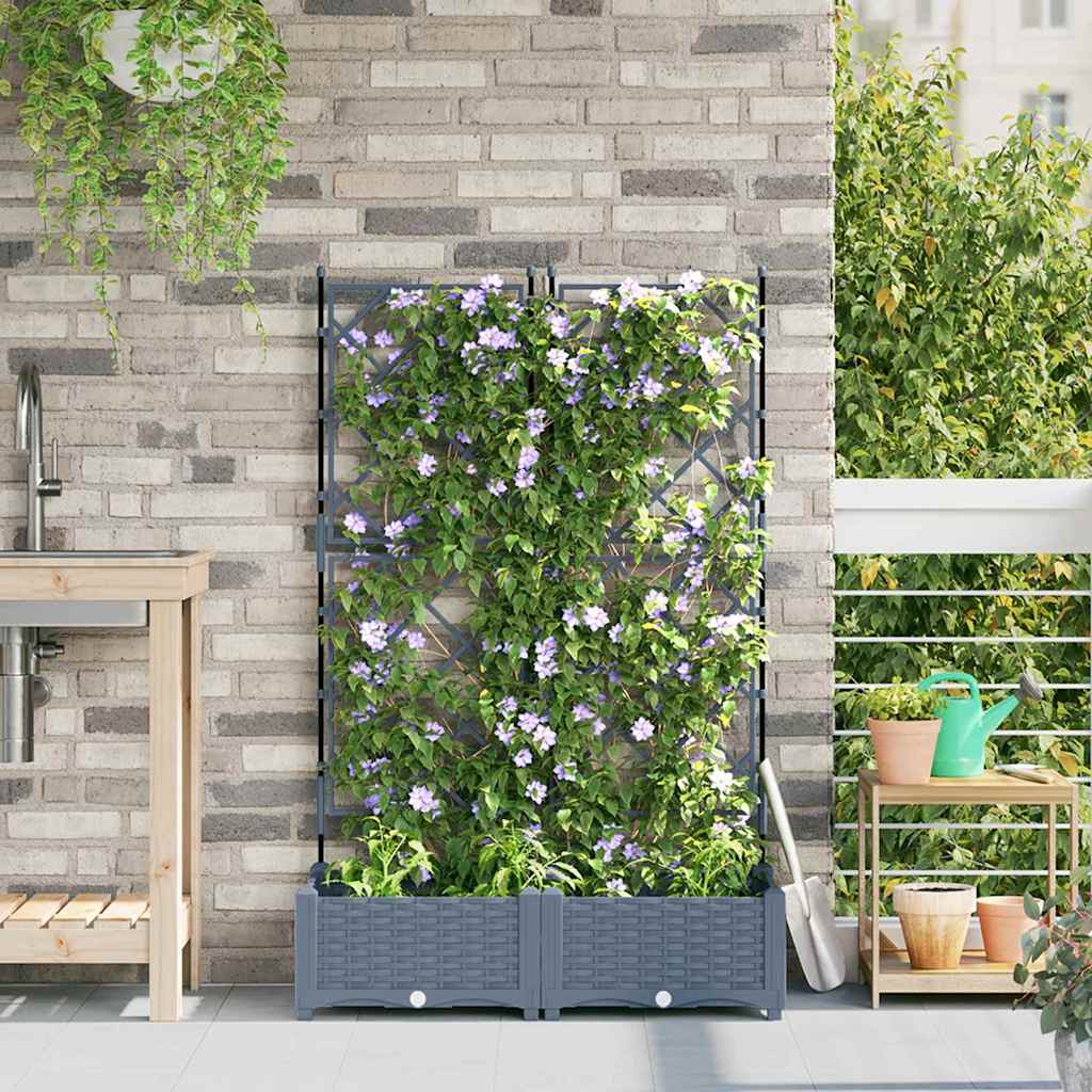 Garden Planter with Trellis 2 pcs Light grey 80 x 40 x 125.5 cm