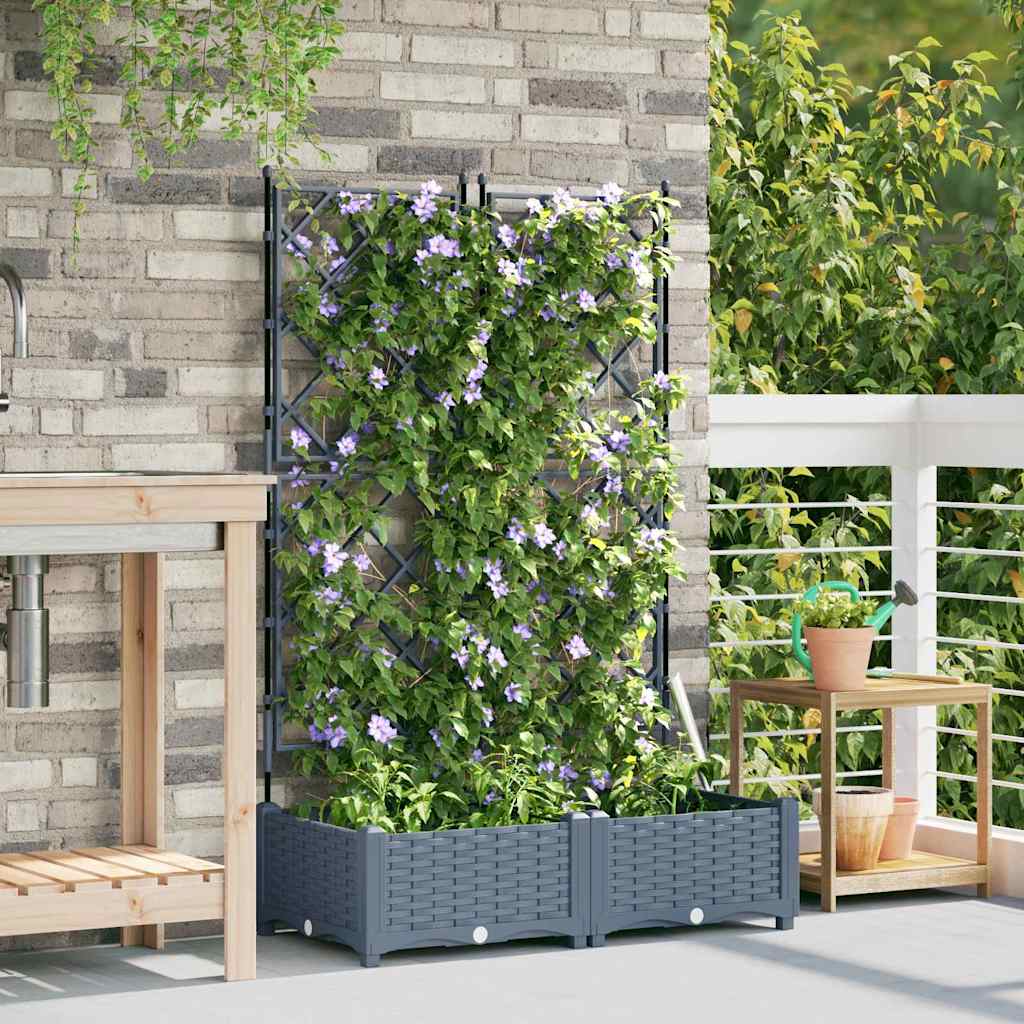 Garden Planter with Trellis 2 pcs Light grey 80 x 40 x 125.5 cm