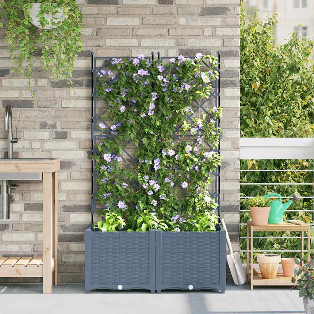 Garden Planter with Trellis 2 pcs Light grey 80 x 40 x 143 cm