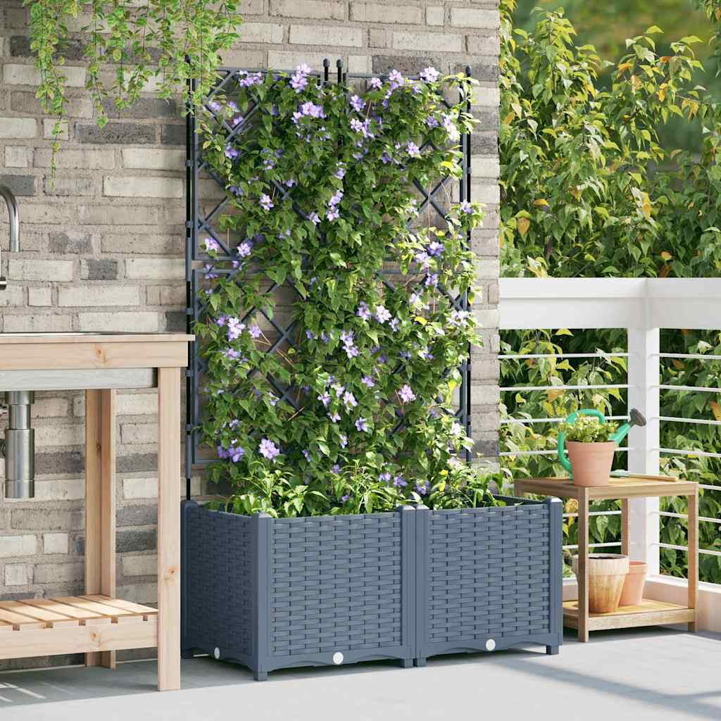 Garden Planter with Trellis 2 pcs Light grey 80 x 40 x 143 cm