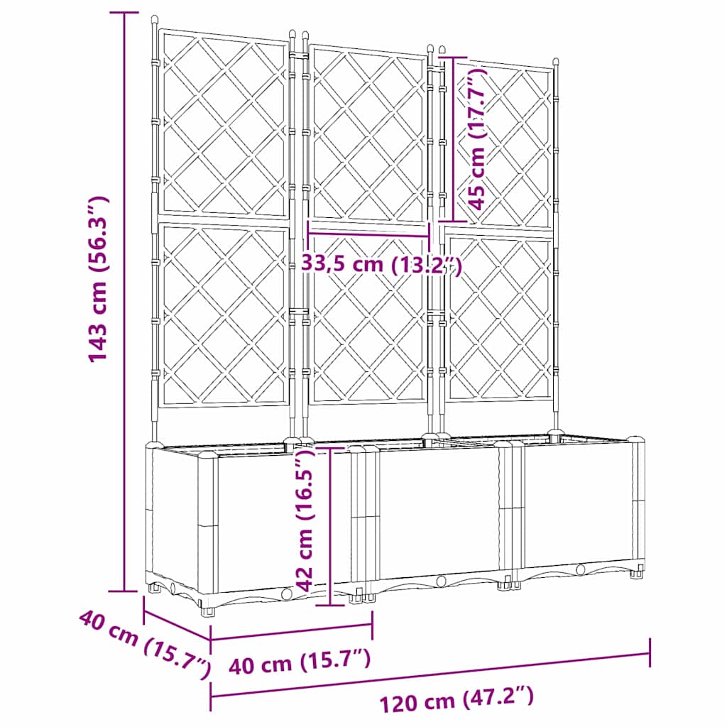 Garden Planter with Trellis 3 pcs Light grey 120 x 40 x 143 cm
