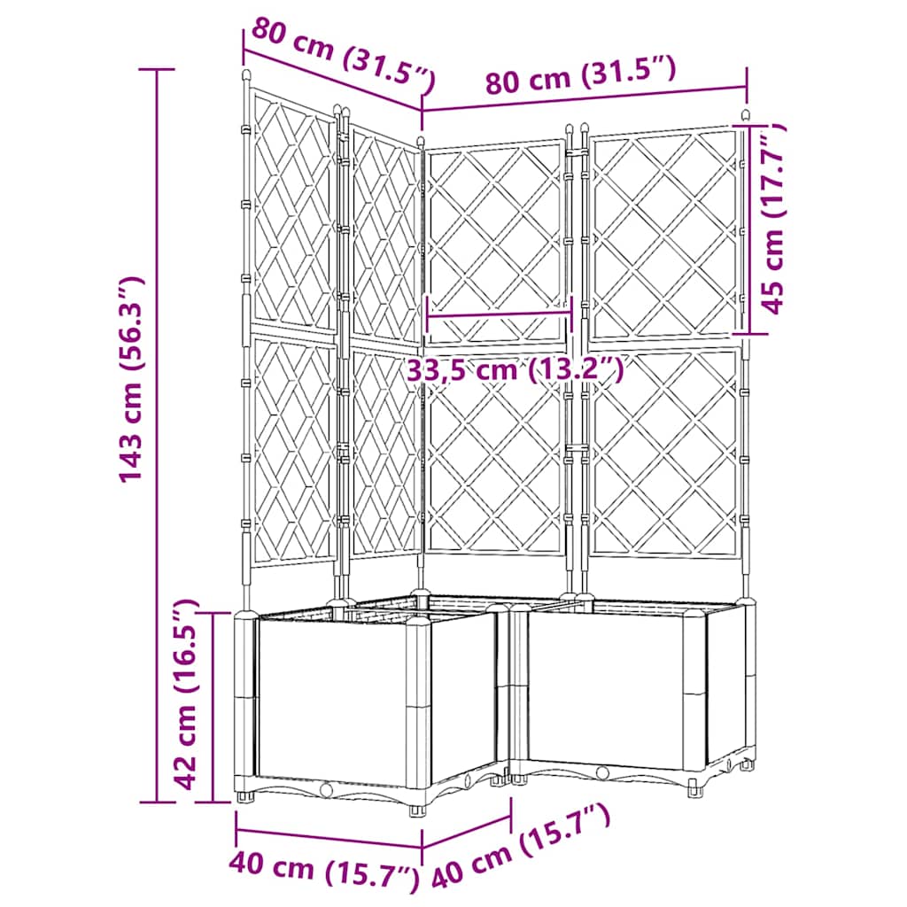Garden Planter with Trellis 3 pcs Light grey 80 x 80 x 143 cm