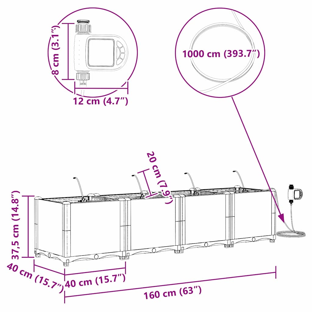 Garden Light grey 160 x 40 x 37.5 cm Steel