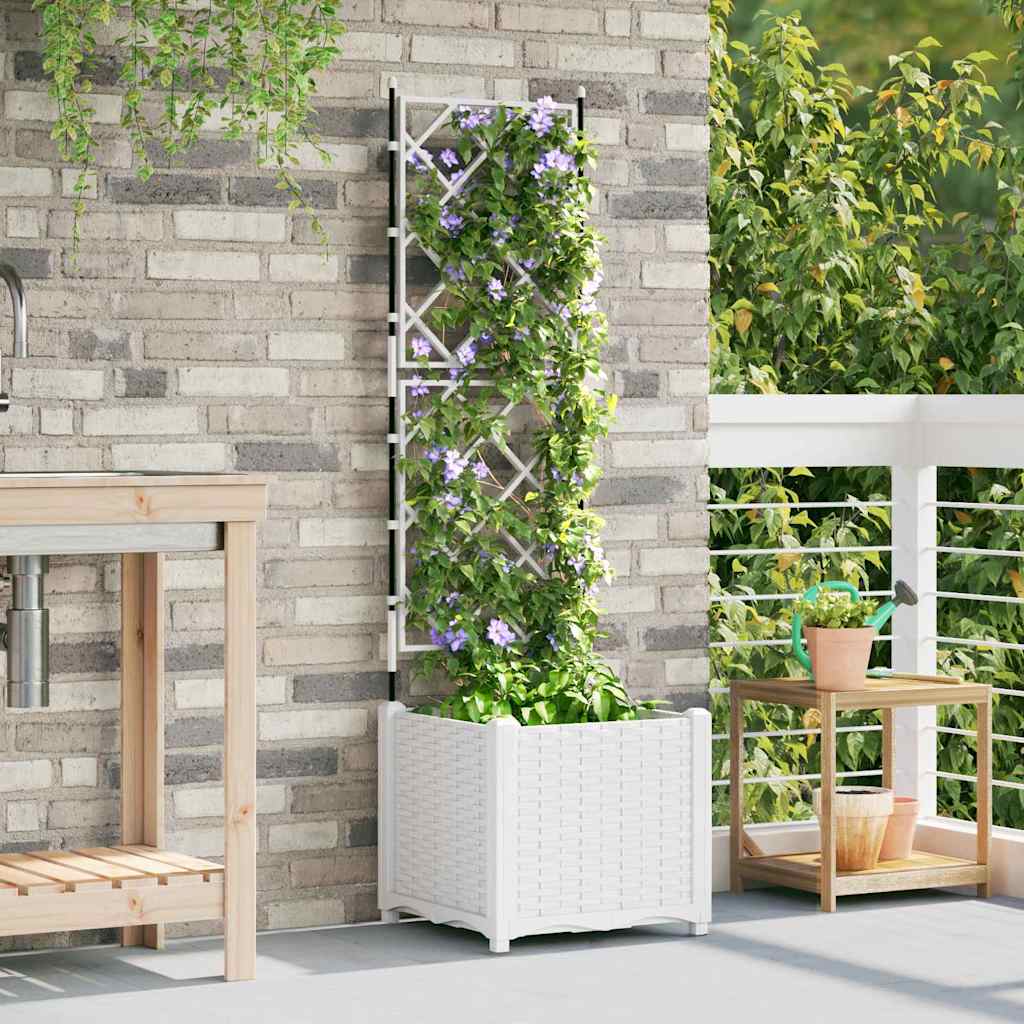 Garden Planter with Trellis White 40 x 40 x 143 cm PP
