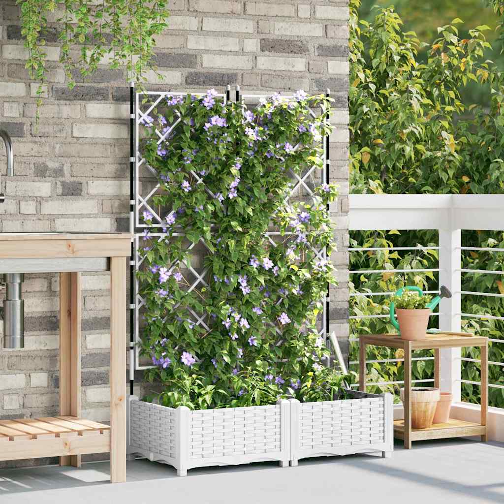 Garden Planter with Trellis 2 pcs White 80 x 40 x 125.5 cm PP