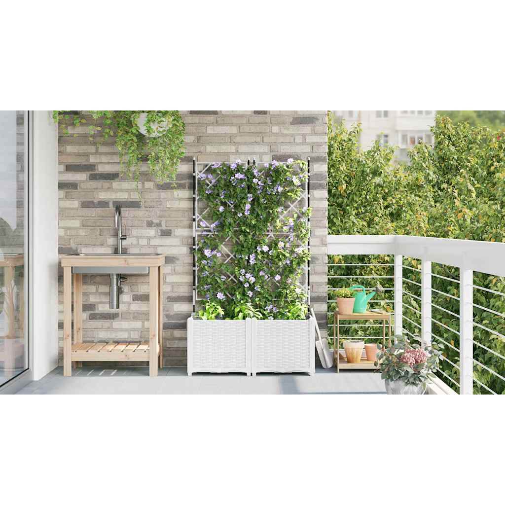 Garden Planter with Trellis 2 pcs White 80 x 40 x 143 cm PP