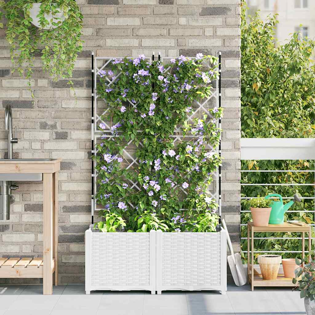 Garden Planter with Trellis 2 pcs White 80 x 40 x 143 cm PP