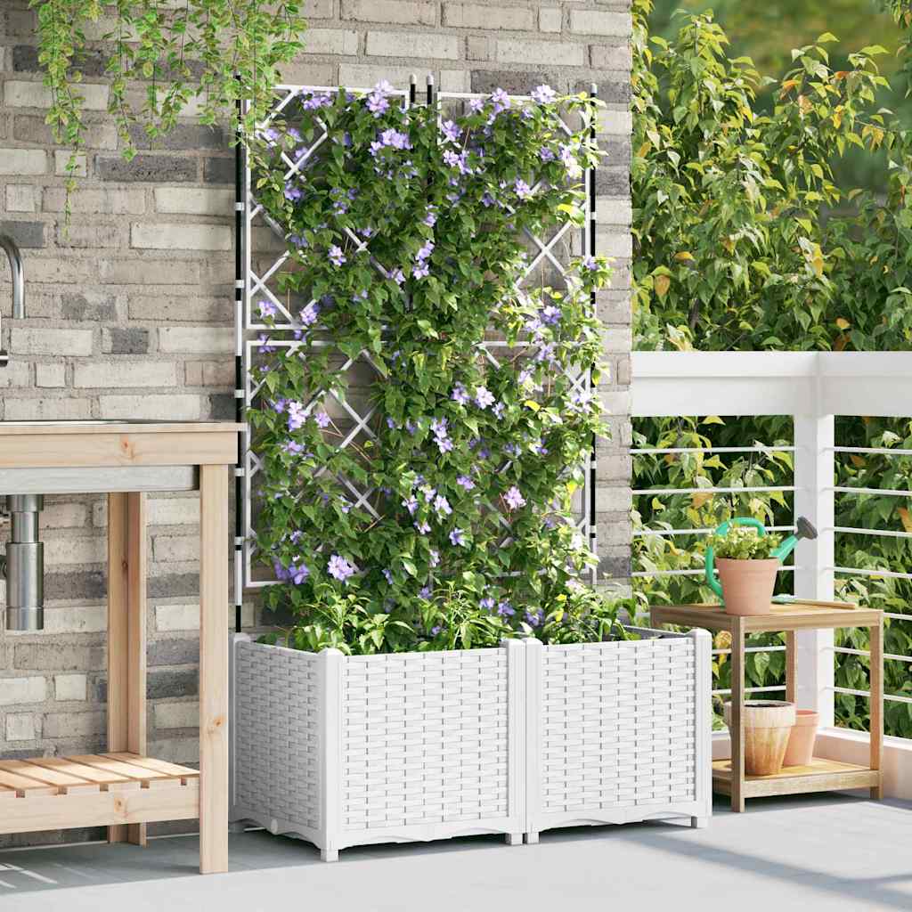 Garden Planter with Trellis 2 pcs White 80 x 40 x 143 cm PP