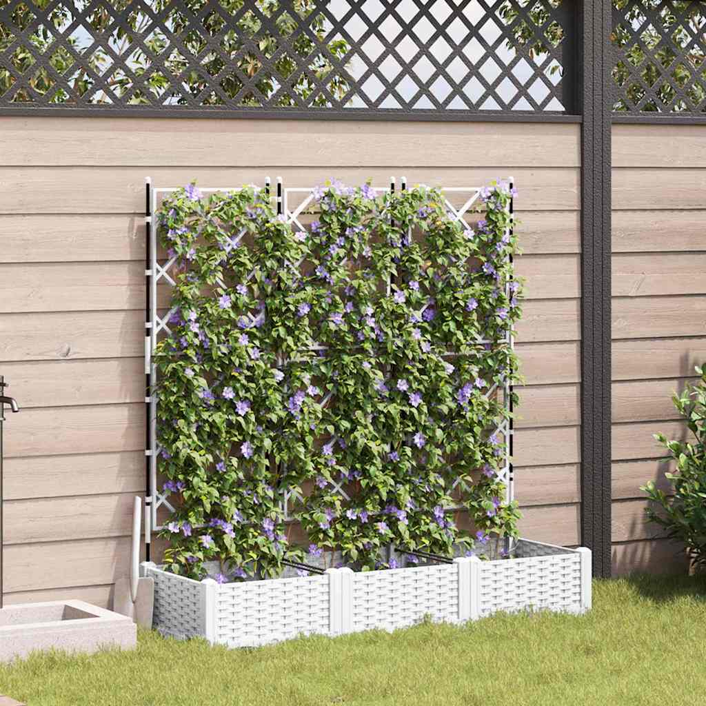 Garden Planter with Trellis 3 pcs White 120 x 40 x 125.5 cm PP