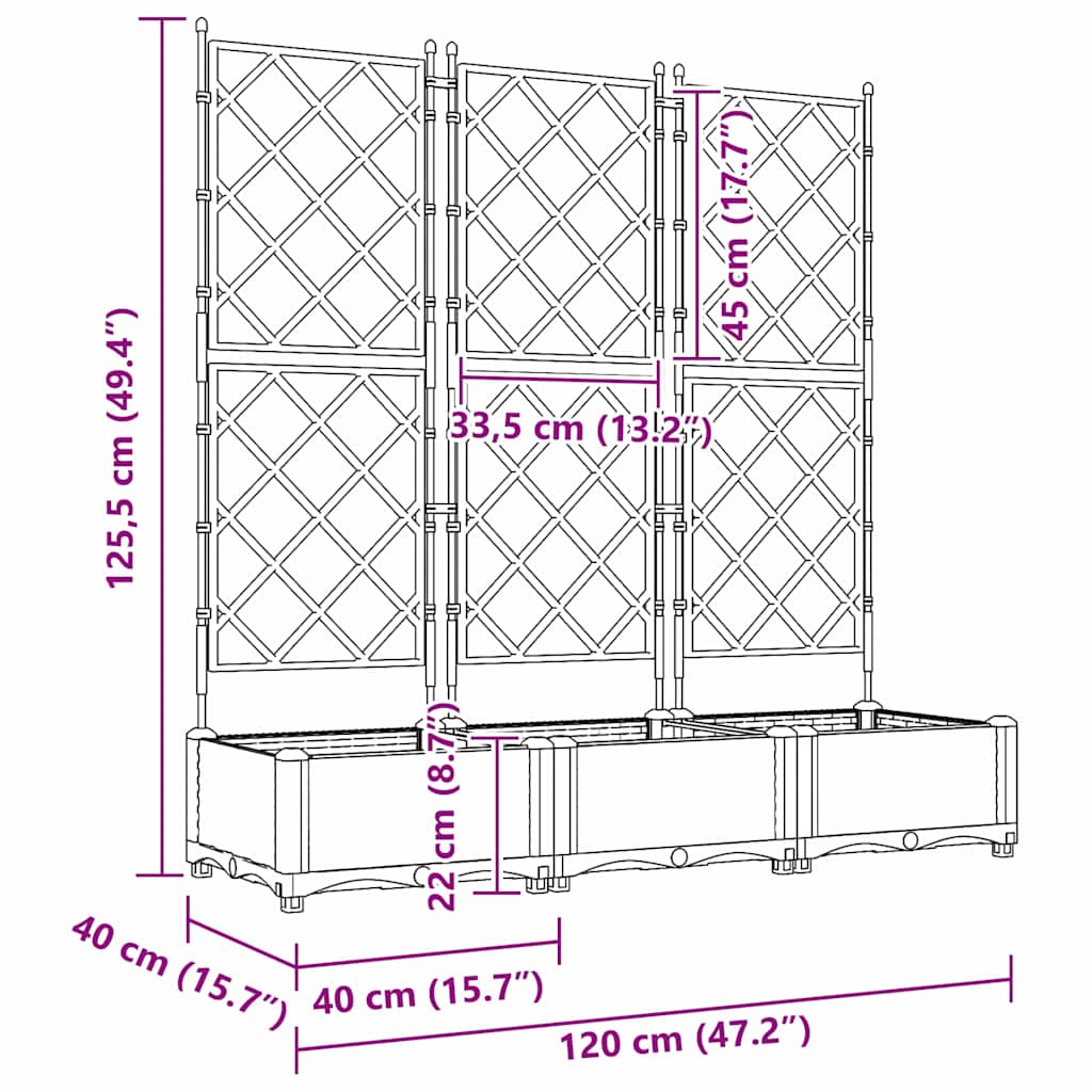 Garden Planter with Trellis 3 pcs White 120 x 40 x 125.5 cm PP
