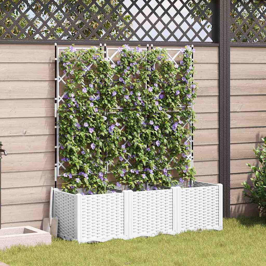 Garden Planter with Trellis 3 pcs White 120 x 40 x 143 cm PP