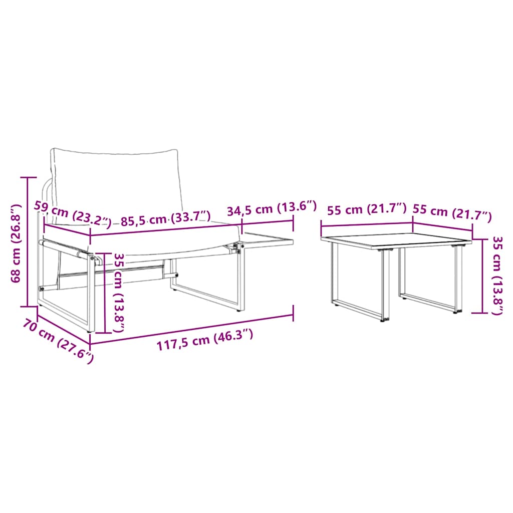 Garden Sofa Set 2 pcs Light grey Steel