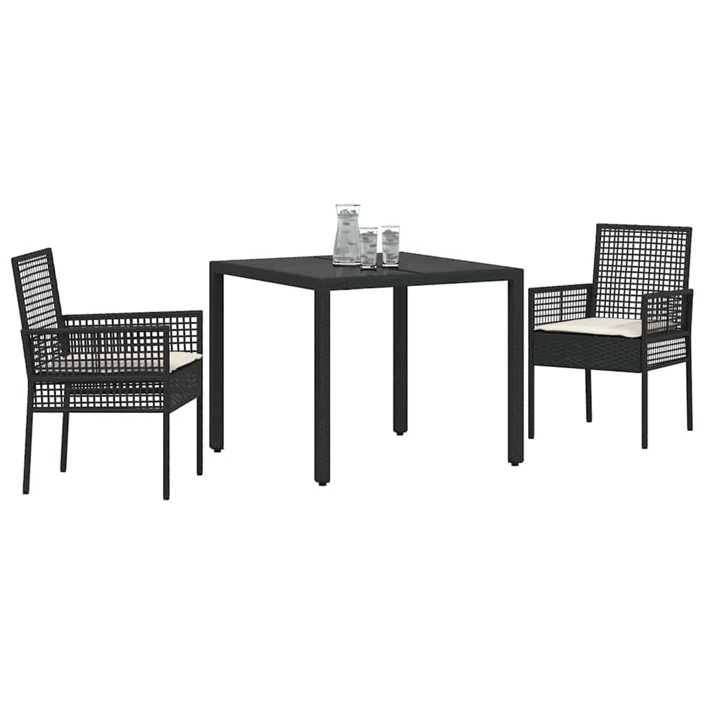 Garden Dining Set 3 pcs Black Poly rattan