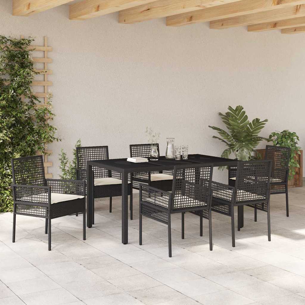 Garden Dining Set 7 pcs Black Poly rattan