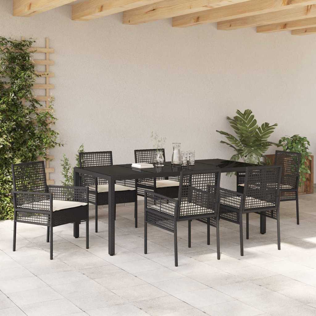 Garden Dining Set 7 pcs Black Poly rattan