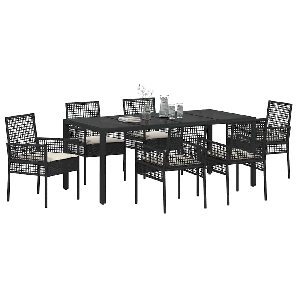 Garden Dining Set 7 pcs Black Poly rattan
