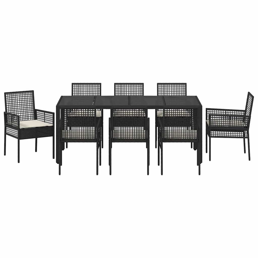Garden Dining Set 9 pcs Black Poly rattan