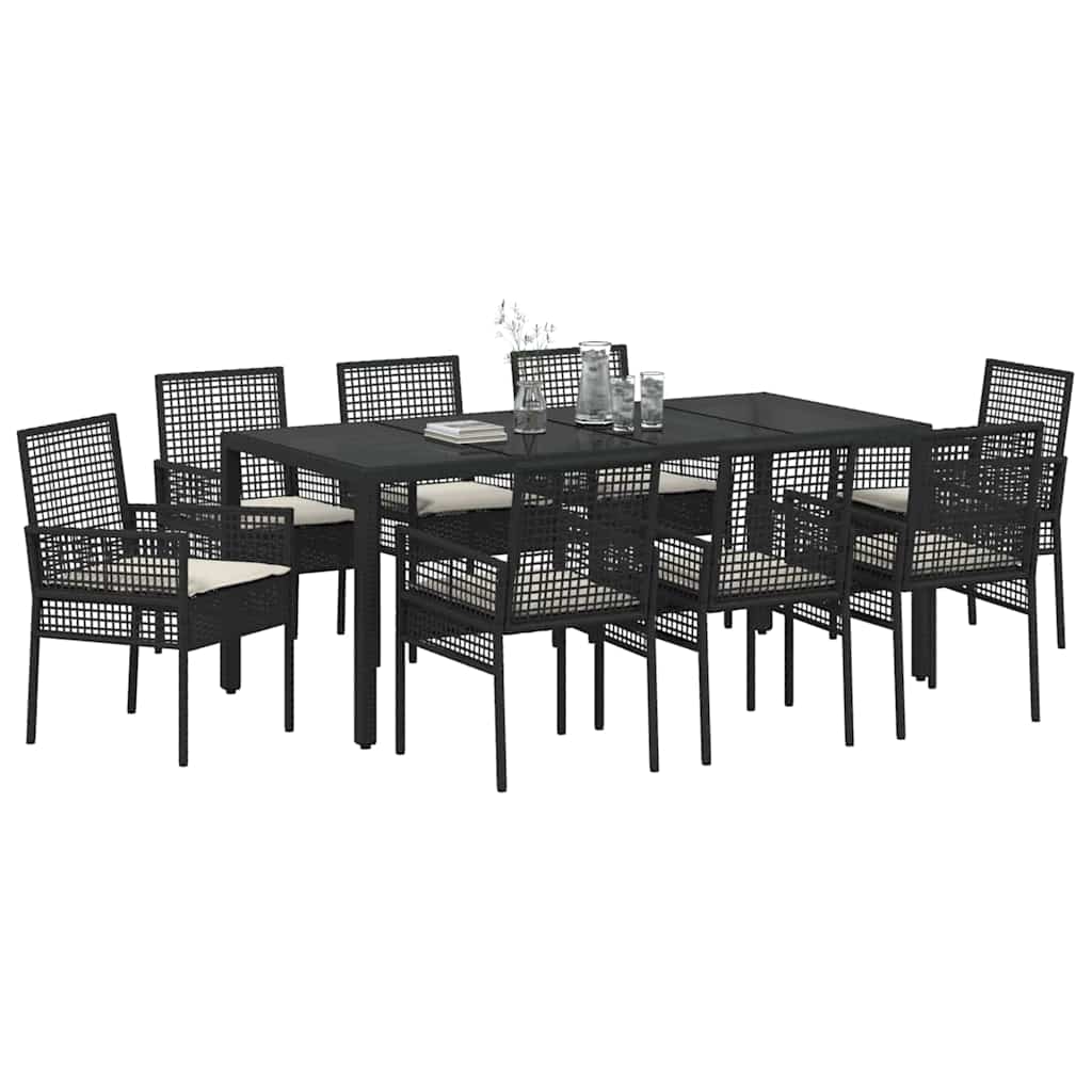 Garden Dining Set 9 pcs Black Poly rattan