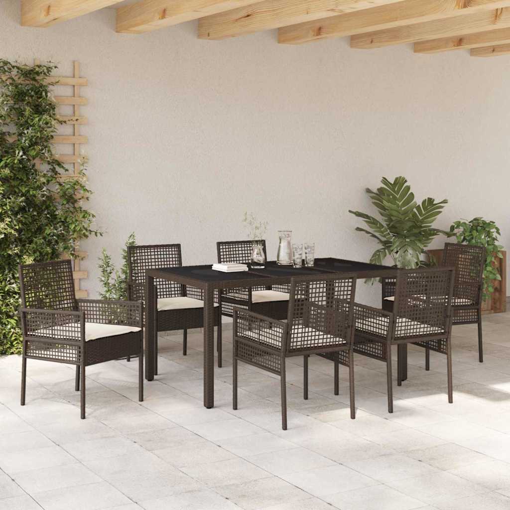 Garden Dining Set 7 pcs Brown Poly rattan