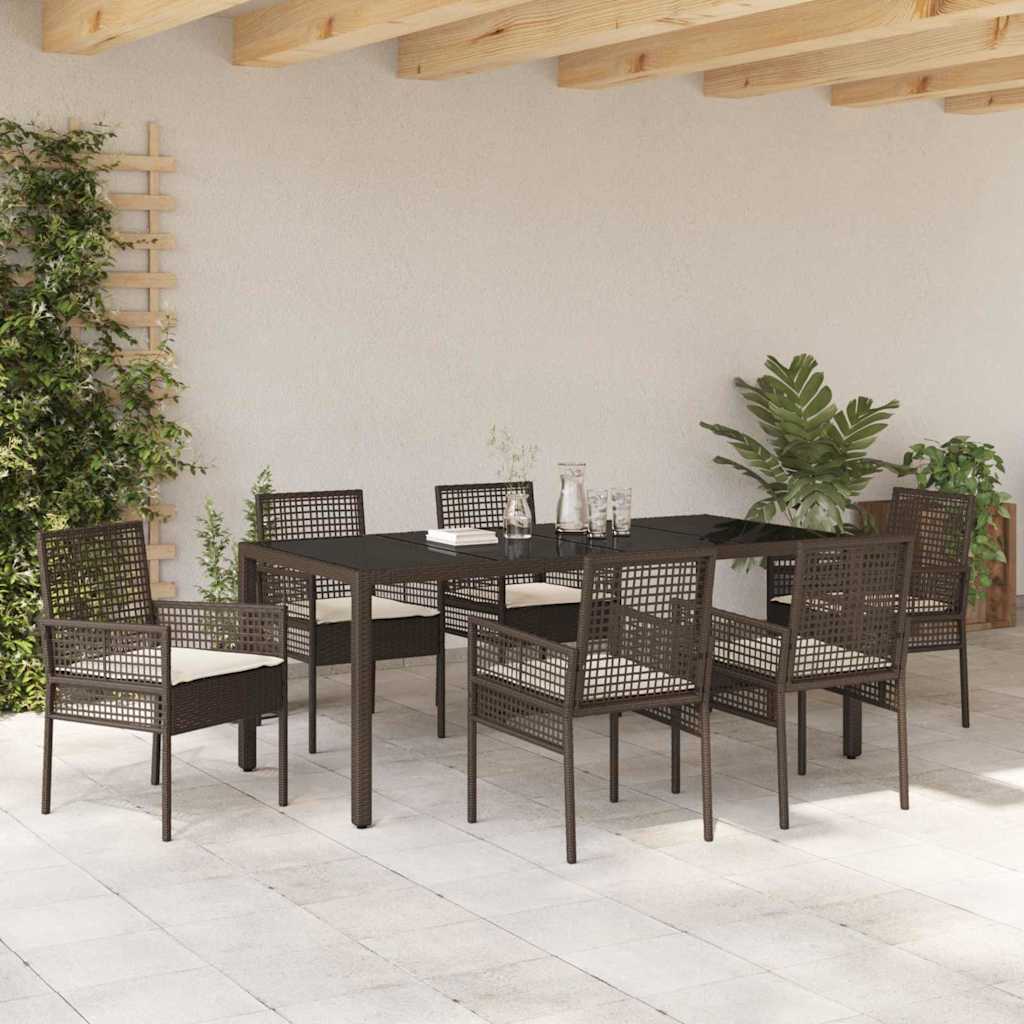 Garden Dining Set 7 pcs Brown Poly rattan