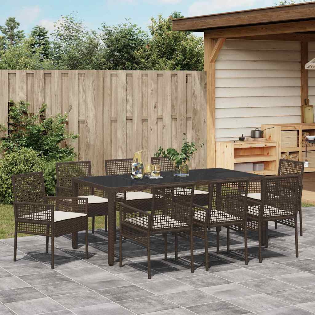 Garden Dining Set 9 pcs Brown Poly rattan