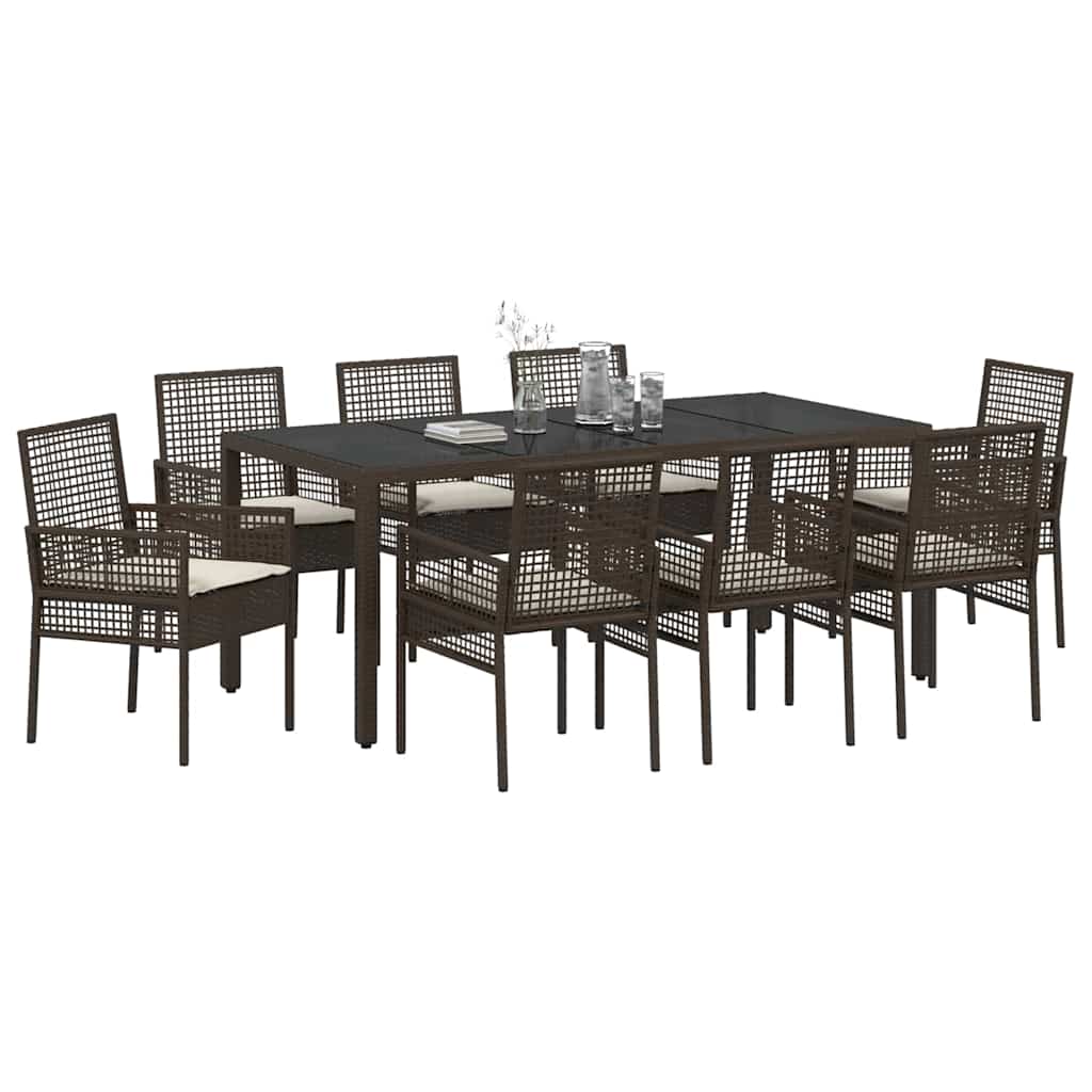 Garden Dining Set 9 pcs Brown Poly rattan