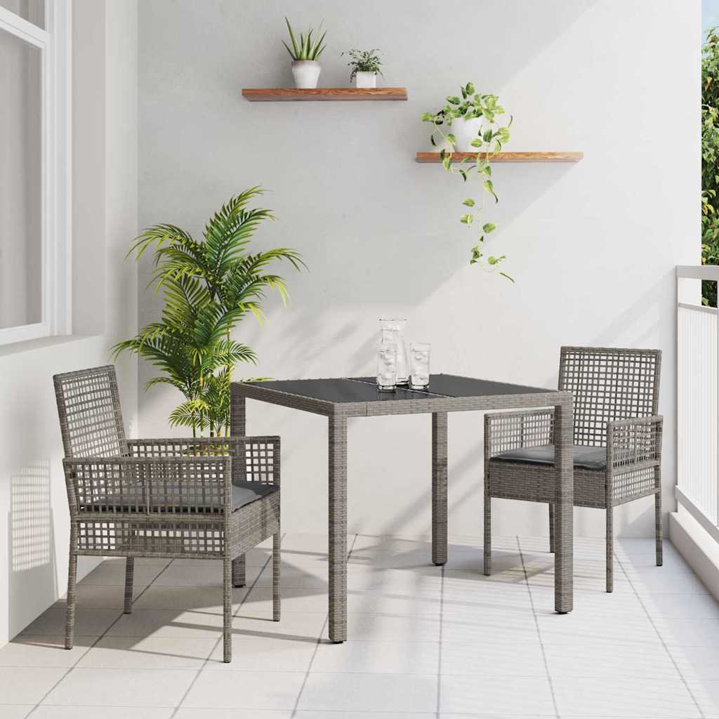 Garden Dining Set 3 pcs Grey Poly rattan