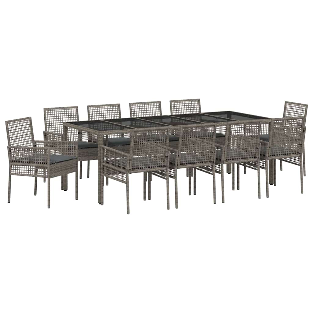 Garden Dining Set 11 pcs Grey Poly rattan