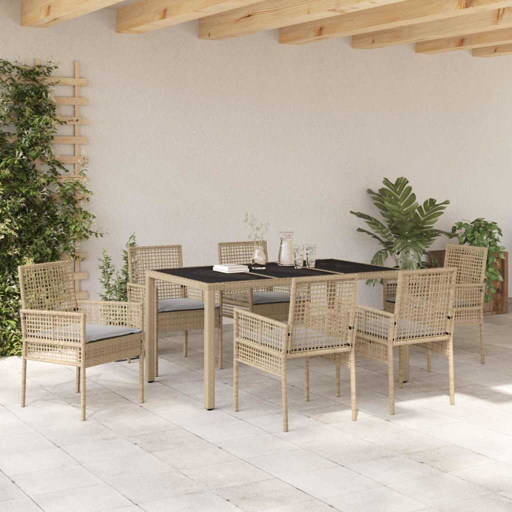 Garden Dining Set 7 pcs Beige Poly rattan