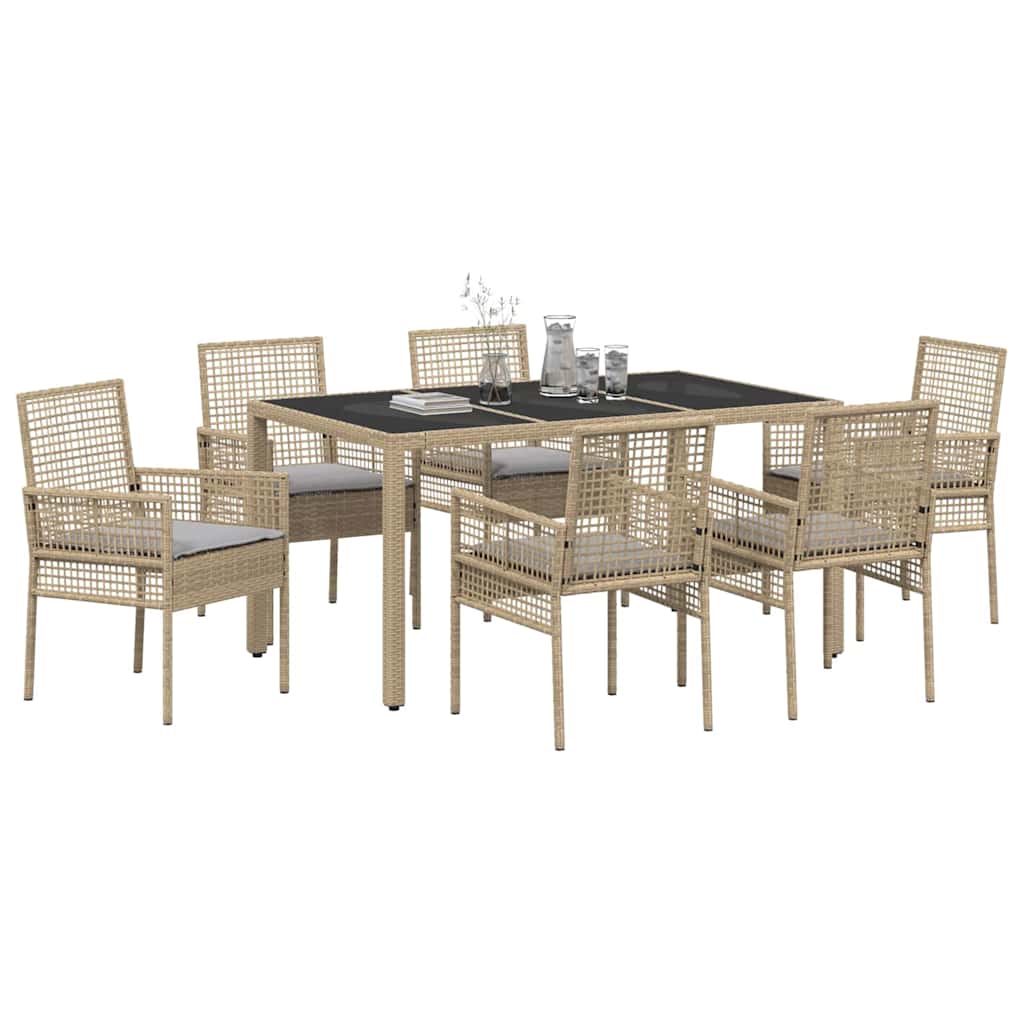 Garden Dining Set 7 pcs Beige Poly rattan
